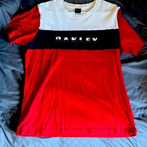 Oakley large red white and blue  short sleeve shirt